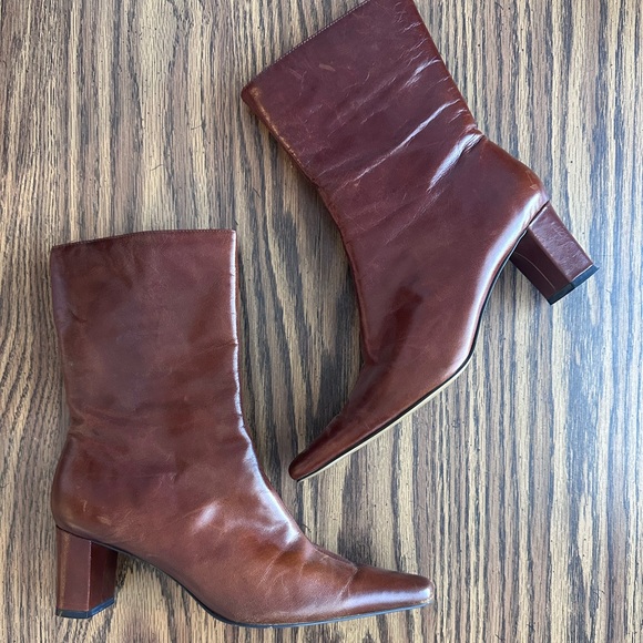 Cognac Brown Leather Women's Boots - Picture 1 of 10